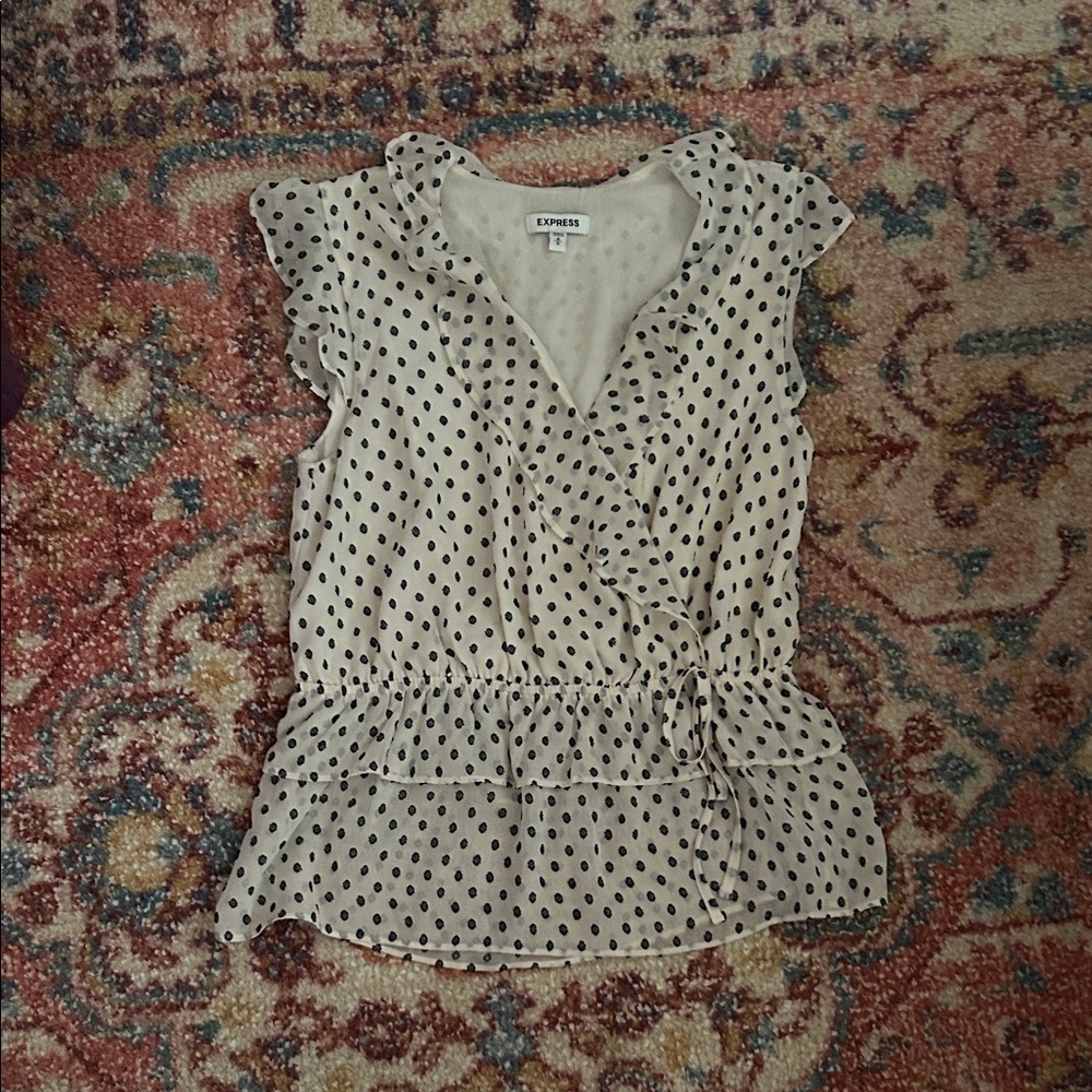 Express Navy Blue and Cream Polka Dot Blouse